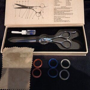 “Professional Cobalt Hair Cutting Shears Kit w/ Case, Oil & Colored Finger Inser